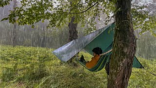 Solo Hammock Camping in the Rain  Tarp Shelter [upl. by Orji]