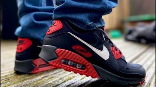 THESE ARE FIRE NIKE AIR MAX 90 BLACK MYSTIC RED On Feet Review [upl. by Flo80]