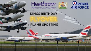 THE KINGS BIRTHDAY FLYPAST AT HEATHROW  HEAVY RAIN PLANE SPOTTING [upl. by Aziram203]