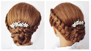 Elegant bun hairstyle for bridal  everyday ❤️ Easy braided updo tutorial ❤️ Coiffures simples [upl. by Yaron]