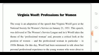 Professions for Women  Virginia Woolf Part II Analysis by Dr Himanshu Kandpal [upl. by Sayce]