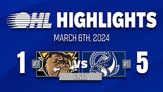 OHL Highlights Brantford Bulldogs 1  Mississauga Steelheads 5  March 6th 2024 [upl. by Marguerita]