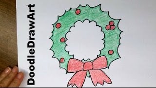 Drawing How To Draw a Super Easy Cartoon Christmas Wreath [upl. by Pacificia]