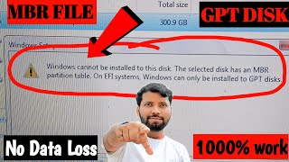 Windows cant be installed this disk The disk an MBR FileWindows can only be installed to GPT DISK [upl. by Marci262]