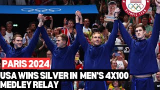 USA wins silver in 4x400 Medley Relay Swimming at Paris Olympic [upl. by Townshend]