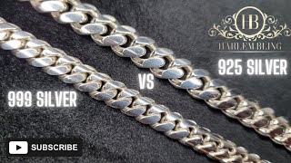 HarlemBlings 8mm 999 Silver vs 10mm 925 Silver Miami Cuban Link Chains [upl. by Etakyram]