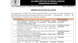 AIIMS BSc Nursing 2024  paramedical 2024  Basic and final registration last date extended [upl. by Jamnis124]