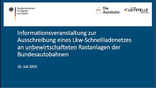 Ausschreibung eines LkwSchnellladenetzes an unbewirtschafteten Rastanlagen der Bundesautobahnen [upl. by Anaoj359]