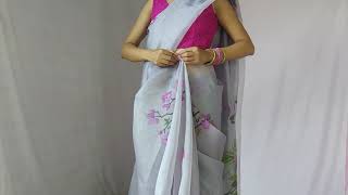 organza saree draping  how to drape organza saree to loom slim and tall  new way drape your saree [upl. by Gualtiero]