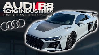 INSTALLING 1016 INDUSTRIES HOOD ON 2019 AUDI R8 [upl. by Adelice563]