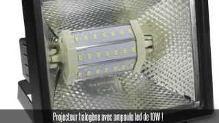 Projecteur halogène noir IP 54  ampoule led SMD 10W blanc froid [upl. by Atniuqal]