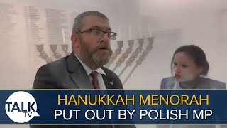 Hanukkah Menorah Put Out With Fire Extinguisher By Polish MP Grzegorz Braun [upl. by Ioj296]