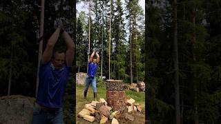 Chopping firewood in Finland  heavy axe and one hit [upl. by Schulman]