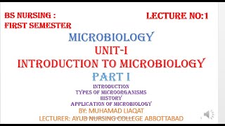 Introduction to microbiology  Unit 1 microbiology BSN  BS nursing microbiology unit 1  part 1 [upl. by Hindu]