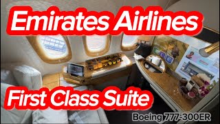 Emirates First Class Suite 1A ATHENS ATH  NEWARK EWR Boeing 777300ER full lie flat luxury seat [upl. by Karp]