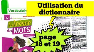 Utilisation du dictionnaire  page 18 et 19  le trésor des mots CE6  vocabulaire [upl. by Doerrer]