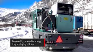 Baumann Electric Sideloader in the snowy Zermatt streets  Introducing System Alpenluft [upl. by Hess898]