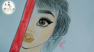 HOW TO DRAW HALF FACE GIRL DRAWINGEASY DRAWING [upl. by Niggem895]