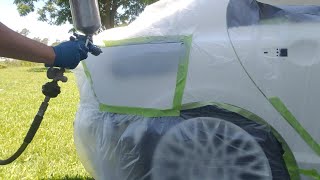 Mixing spraying and sanding high build primer  Paint Your Car at Home Part 3 [upl. by Orimisac]