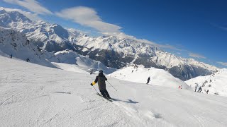 Beautiful Verbier morning skiing from Attelas 2727m to Carrefour 1756m 4K [upl. by Ardnad]