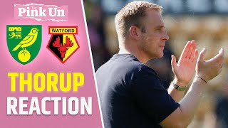 Johannes Hoff Thorup Reaction  Norwich City 41 Watford  The Pink Un [upl. by Inajna668]