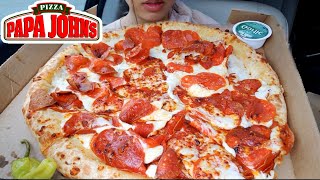 ASMR EATING SOUND PAPA JOHNS CAR MUKBANG STUFFED CHEESE CRUST PEPPERONI PIZZA CHICKEN WING TWILIGHT [upl. by Ahsemot]