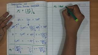 DERIVATION OF JOULE THOMSON COEFFICIENTfor Ideal gas case and general HINDI Engg Thermodynamics [upl. by Yrrad]