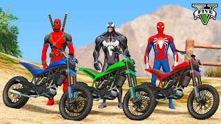 Desafio com MOTOS na Rampa com Homem Aranha e Heróis  GTA V MODS  Superhero Cars [upl. by Margeaux]