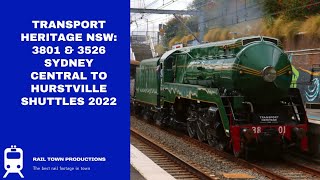 Transport Heritage NSW 3801 amp 3526 Sydney Central to Hurstville Shuttles 2022 [upl. by Crystal]