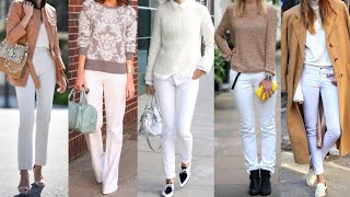 LOOKS MODERNOS Y ELEGANTES CON PANTALONES DE COLOR BLANCO PARA VESTIR EN OTOÑO E INVIERNO [upl. by Keisling]