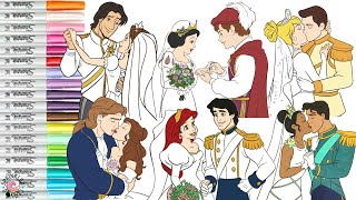 Disney Princess Coloring Book Compilation Wedding Snow White Cinderella Charming Tiana Naveen Ariel [upl. by Emlen72]