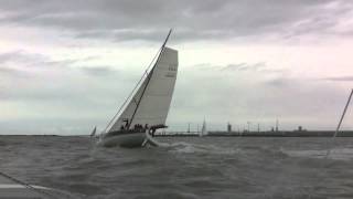 Trimaran Dragonfly 32 overtaking a fast 50 monohull [upl. by Akimaj]