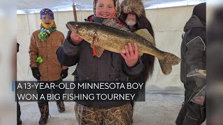 13yearold angler wins Brainerd ice fishing contest [upl. by Nolaj913]