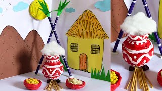 PongalMakar sankranti craft ideas with Paper  Newspaper Pongal pot sugarcane sun bowls  DIY [upl. by Kroll]