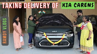 Taking Delivery of New Car Kia Carens Prestige Plus 15 L D MT  Pewter Oliver Green  Happy Family [upl. by Philipps]