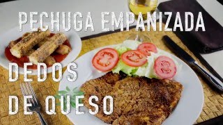 Crujiente milanesa de pollo empanizada y deditos de queso [upl. by Auqenahs]