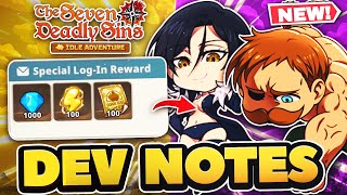 NEW 7DS IDLE DEV NOTES Free 1k Diamonds New Bosses amp 6 FREE Legendries [upl. by Kenaz]