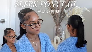 Sleek Ponytail Tutorial On Natural Hair  HOW TO PRODUCTS  METHODS [upl. by Turnbull]