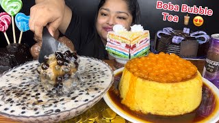 BOBA BUBBLE TEA🧋CUSTARD CARAMEL WITH ORANGE BOBA  CHOCOLATE CAKE 🍰 CHOCOLATE PASTRIES  MUKBANG [upl. by Wang]