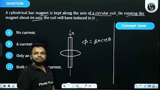 A cylindrical bar magnet is kept along the axis of a circular coil On rotating the magnet about [upl. by Bergen431]