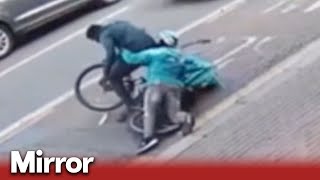 Deliveroo cyclist fights knifewielding attacker [upl. by Rorke]