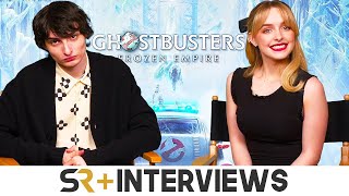 Ghostbusters Frozen Empire Stars Finn Wolfhard amp Mckenna Grace Talk Filming With Slimer Spoilers [upl. by Harris]