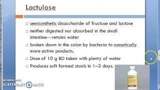 Pharmacology 672 a Laxative Lactulose constipation treatment osmotic purgative [upl. by Adnoyek964]