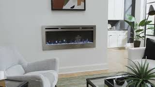 Touchstone Sideline Stainless Recessed Electric Fireplace in modern open plan living room [upl. by Esyahc]