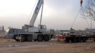 FAUN ATF 90G Terex AC100 Mobilkran hebt Betonteile crane lifting concrete beams [upl. by Anilys]