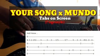 Free Tabs Your Song x Mundo  Fingerstyle Guitar Tutorial  Tabs on Screen [upl. by Angelita]