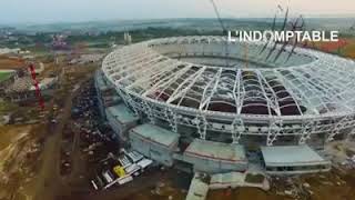 Des images vidéo aériennes incroyables de lavancement du chantier du stade Japoma à Douala [upl. by Walliw]