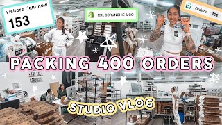 STUDIO VLOG 102  PACKAGING ORDERS  Before During After Launch 400 XXL Scrunchie Orders ☀️✨ [upl. by Abroms]