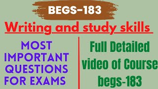 BEGS 183 WRITING AND STUDY SKILLS IMPORTANT QUESTIONS I IGNOU I ENGLISH [upl. by Savannah]