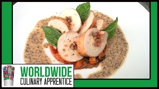 Chicken RouladeGrainy Mustard Sauce bed of Ratatouille How to use Caul Fat Crepinette de Poulet [upl. by Libna]